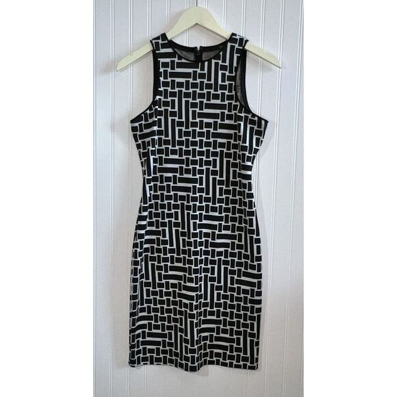 Tibi Dress Geometric Print Sleeveless Bodycon Fitted Dress Size 4 Crew Neckline - Picture 4 of 10